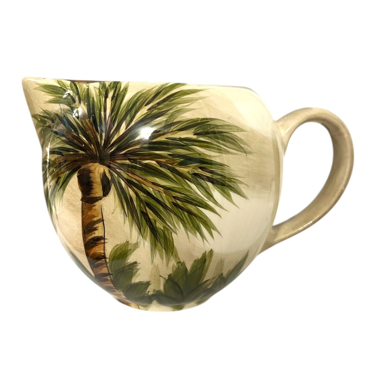 Tabletops Unlimited Kona Palm Tree Creamer Pitcher Hand Painted Tropical Coastal Decor