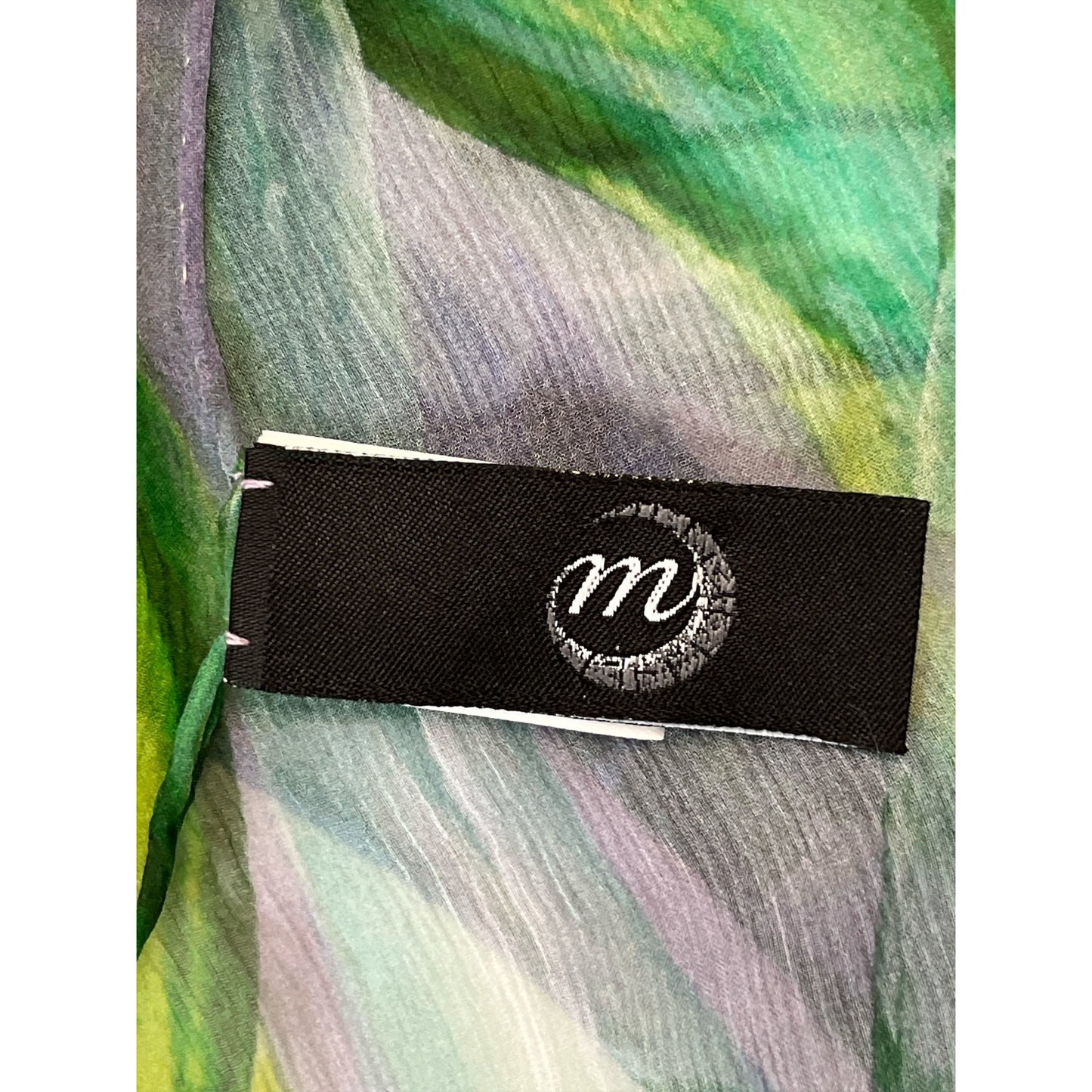 Silk Chiffon Floral Scarf Green Blue Iris Print Lightweight Sheer Wrap