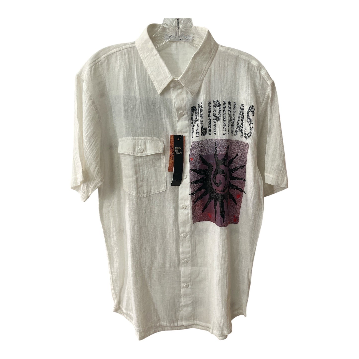 Obra Ni Juan Y2K White Cheesecloth Shirt Pilipinas Graphic Size L