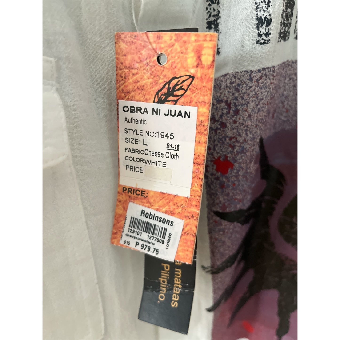 Obra Ni Juan Y2K White Cheesecloth Shirt Pilipinas Graphic Size L