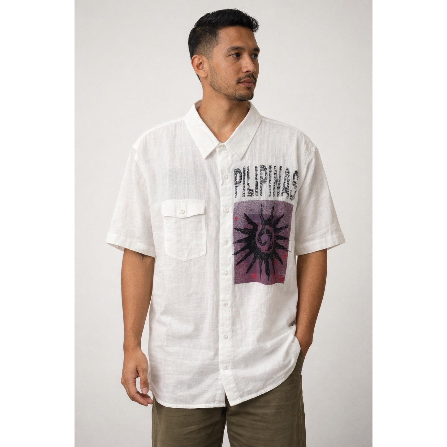 Obra Ni Juan Y2K White Cheesecloth Shirt Pilipinas Graphic Size L
