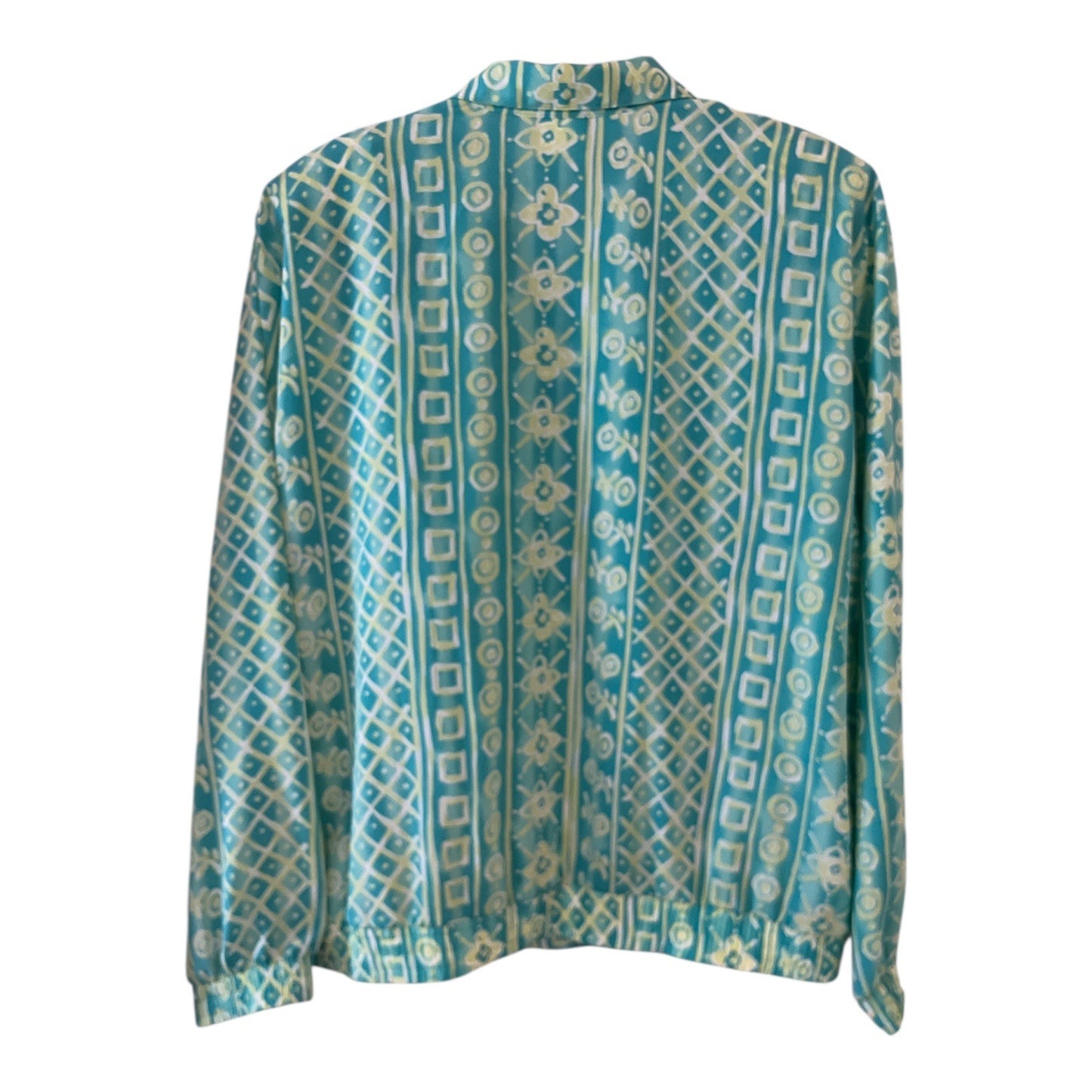 Teddi Plus Size Geometric Print Zip Front Jacket Aqua Blue Retro Windbreaker 2X 3X