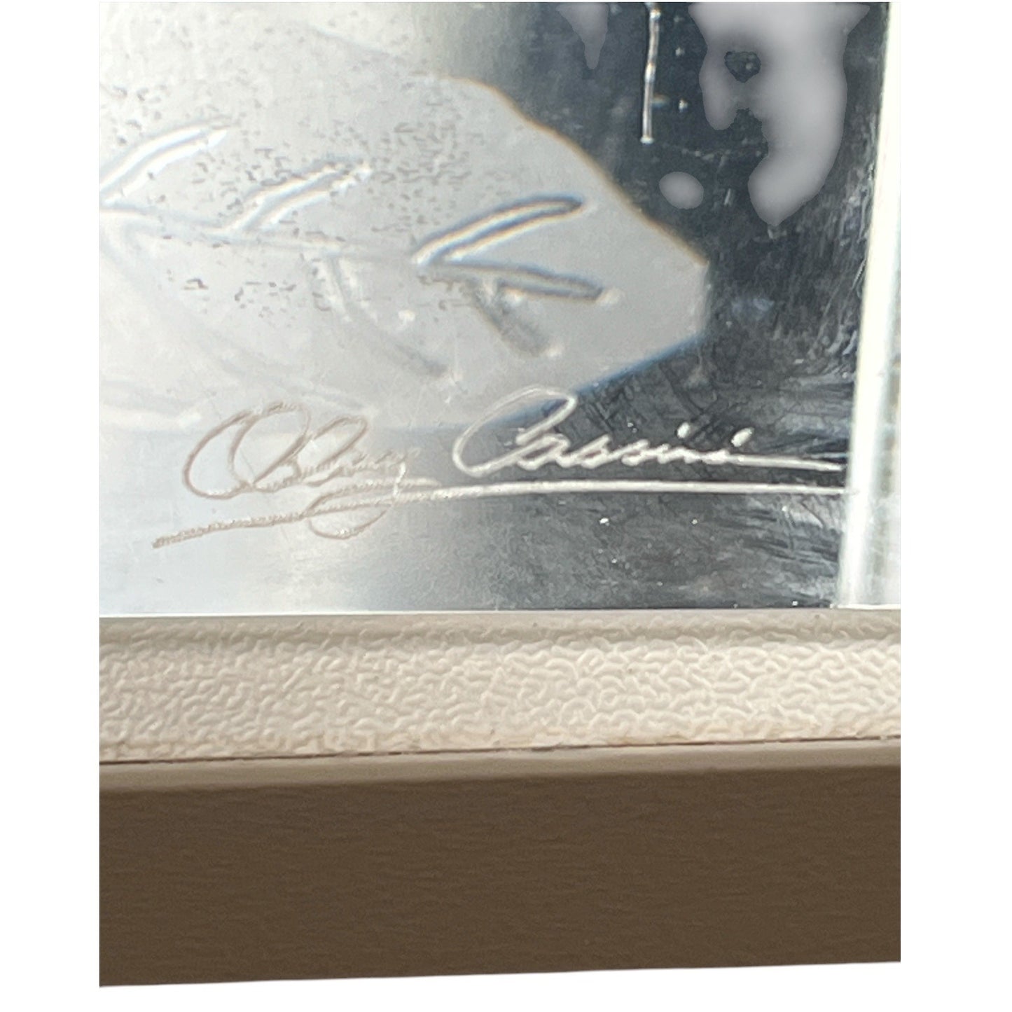 Vtg Oleg Cassini Signed Crystal Votive Candle Holder Leaf Etched Cube Modern Decor