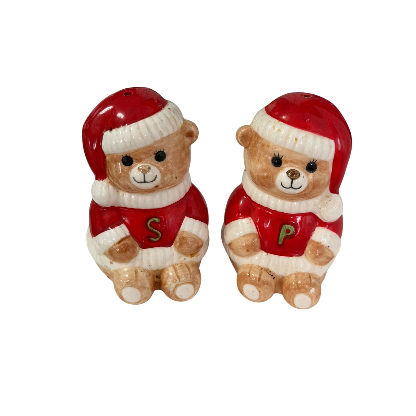 Vintage Christmas Teddy Bear Salt & Pepper Shakers Ceramic Made in Korea