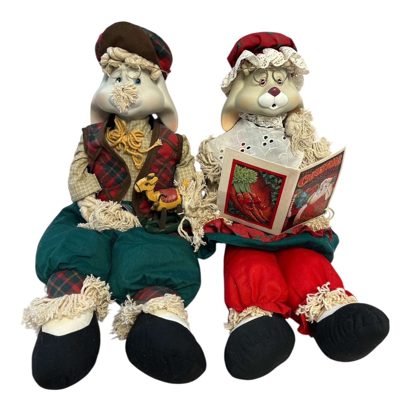 Vintage House of Lloyd Christmas Around the World Bunny Couple Shelf Sitters 16" Grandpa Grandma Rabbits 1996 1997