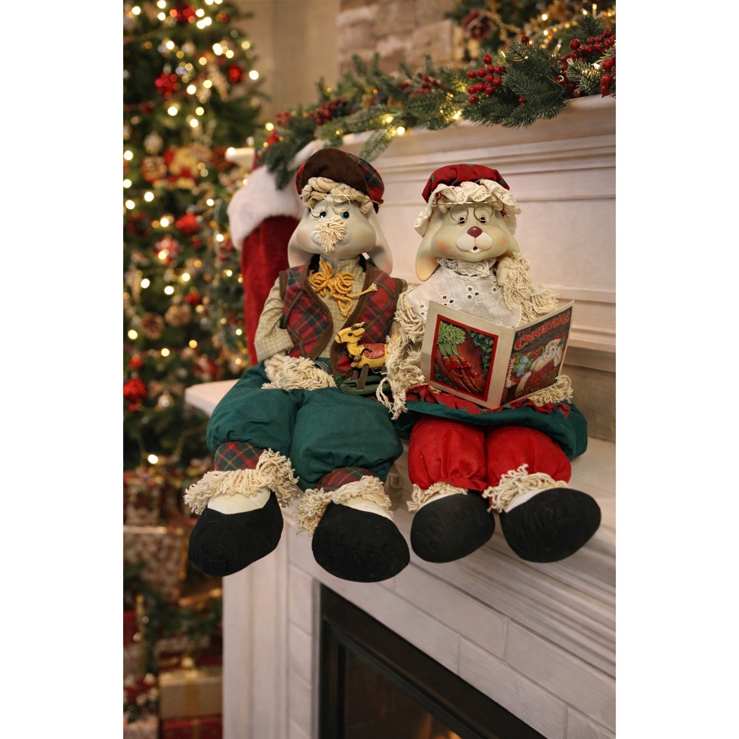 Vintage House of Lloyd Christmas Around the World Bunny Couple Shelf Sitters 16" Grandpa Grandma Rabbits 1996 1997