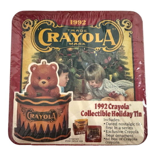 1992 Crayola Collectible Holiday Tin Sealed 64 Crayons Bear Ornament First Series