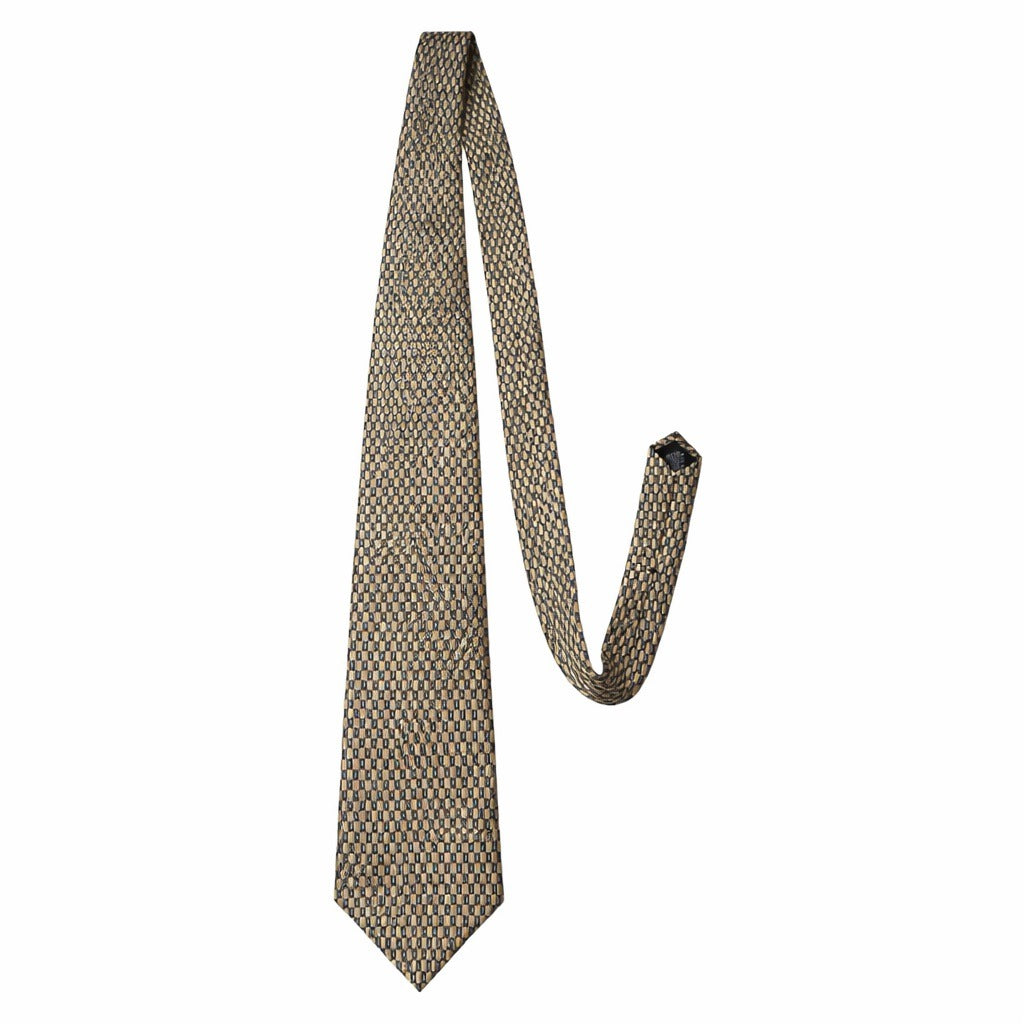 Vintage Lord & Taylor Blue Gold Geometric Silk Necktie Made in USA