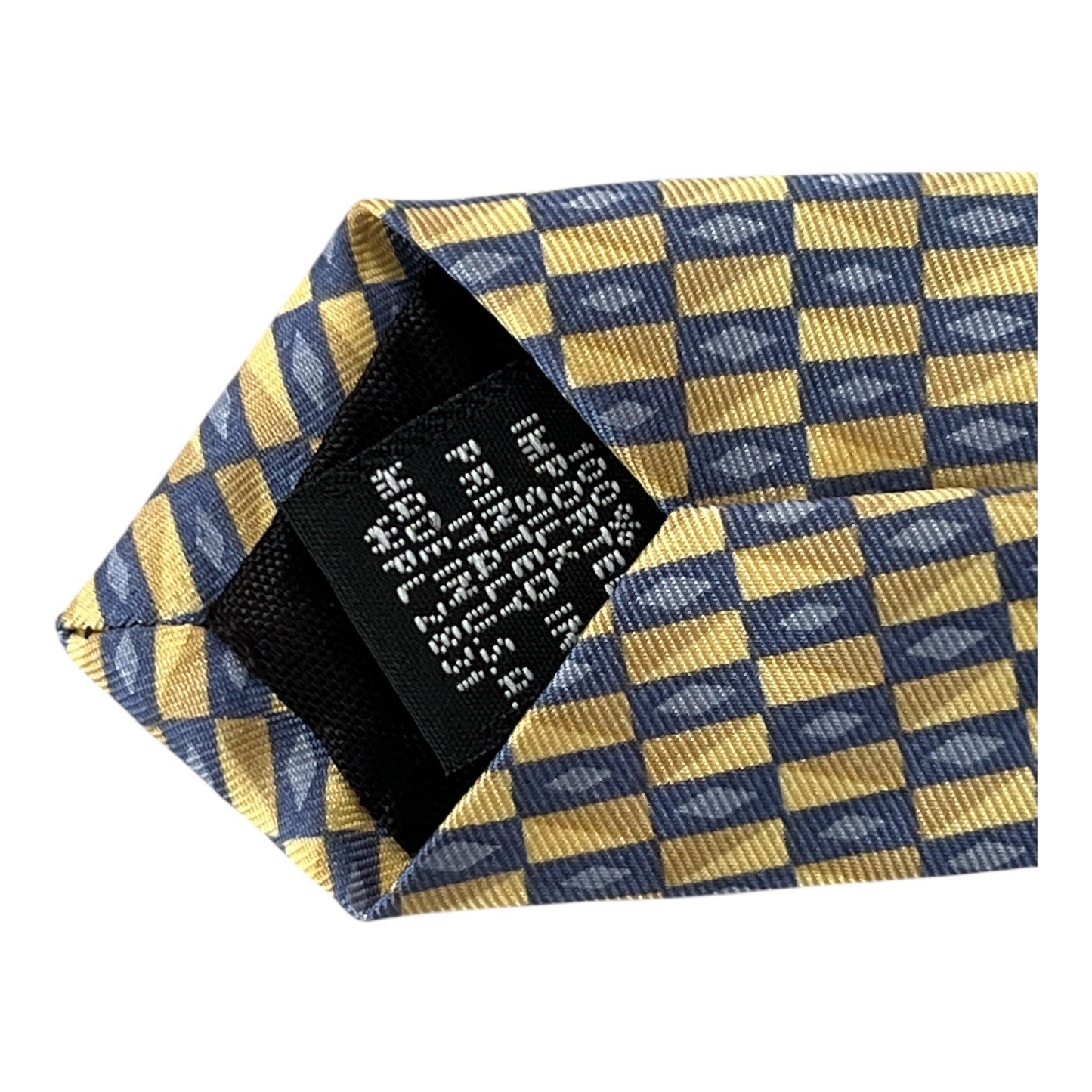 Vintage Lord & Taylor Blue Gold Geometric Silk Necktie Made in USA