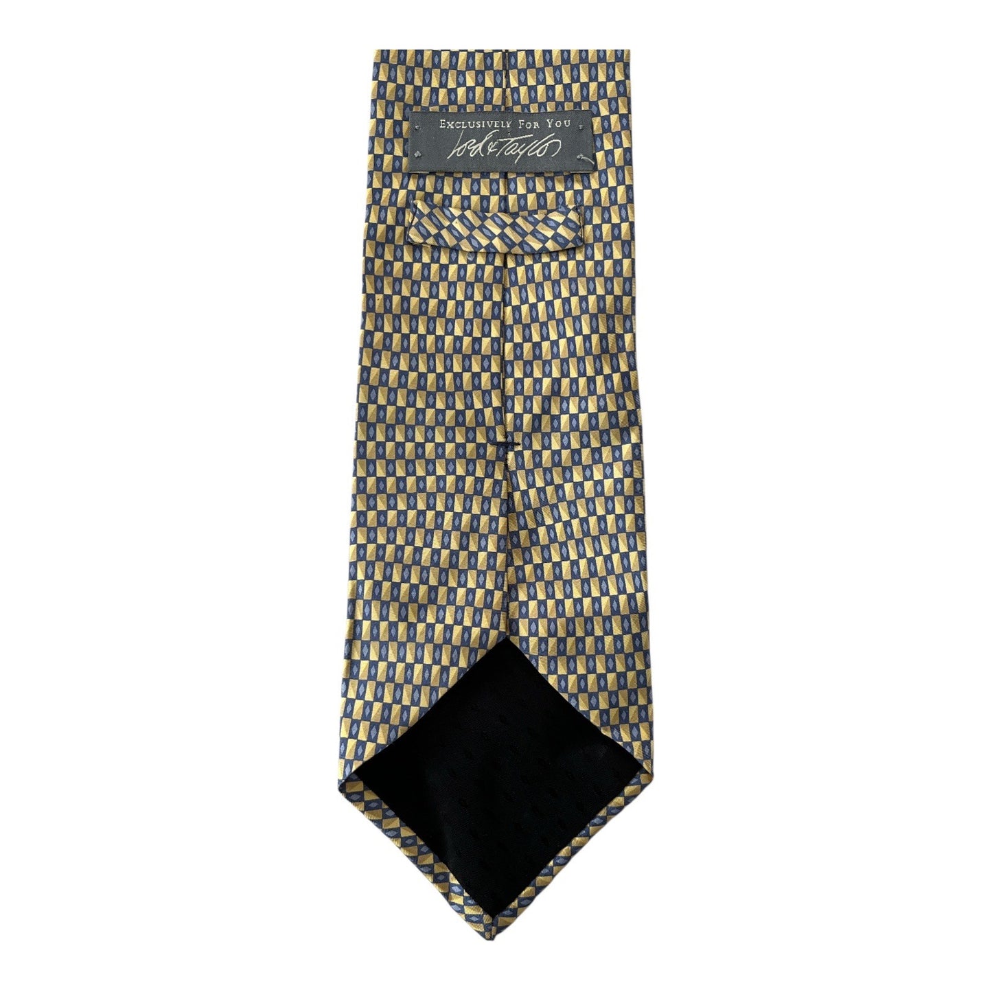 Vintage Lord & Taylor Blue Gold Geometric Silk Necktie Made in USA