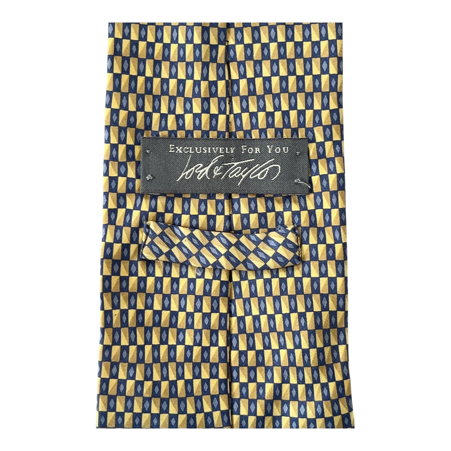 Vintage Lord & Taylor Blue Gold Geometric Silk Necktie Made in USA