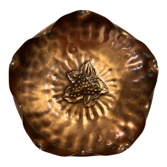 Vtg Coppercraft Guild Solid Copper Bowl – Embossed Grapevine Design, 7” Decorative Dish, USA