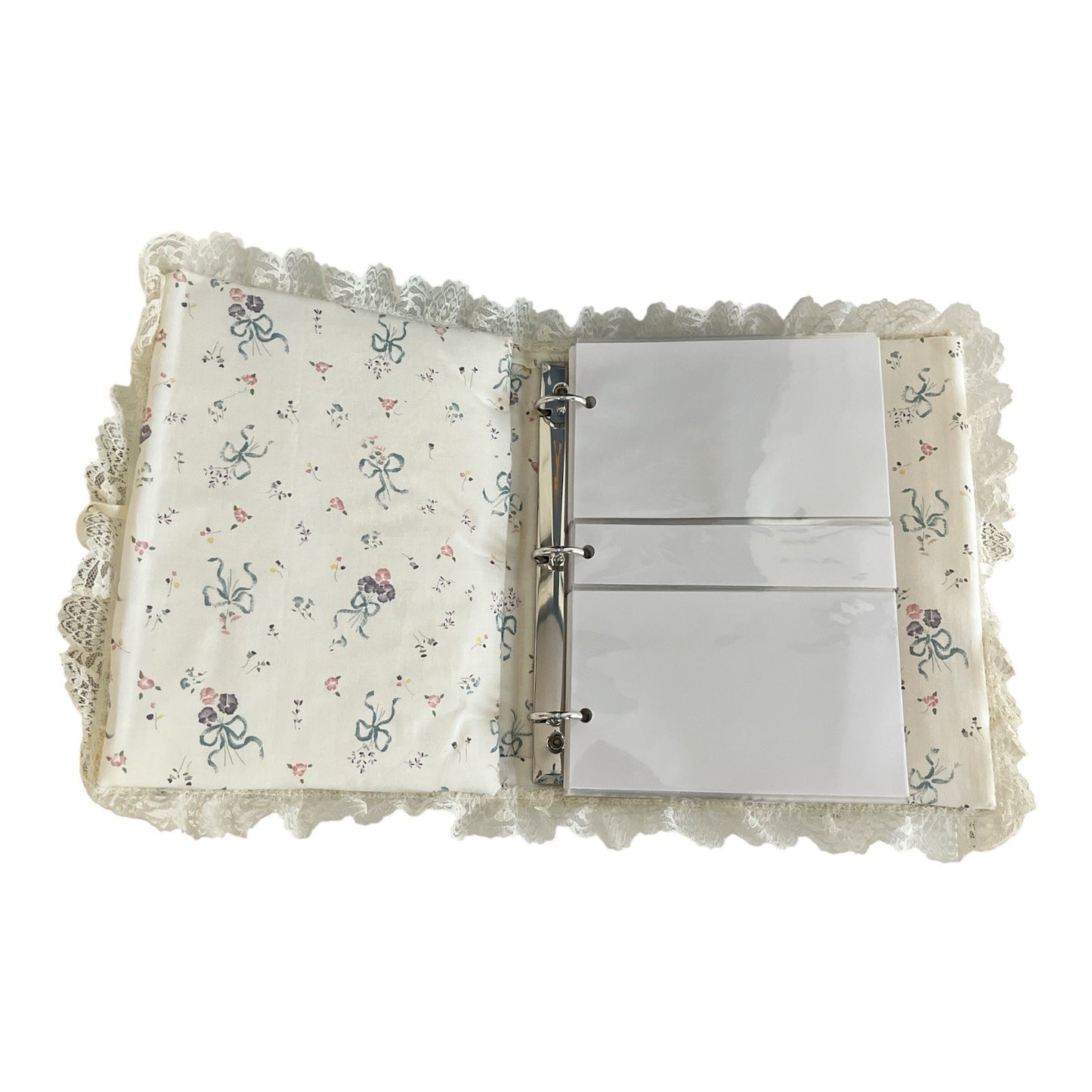 Vtg Fabric Lace Floral Photo Album 46 Pages Holds 4x6 Photos