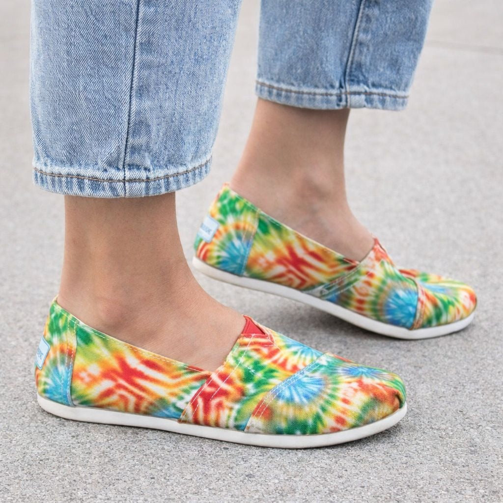 TOMS Tie Dye Canvas Slip On Shoes Womens 6.5 Rainbow Casual Flats