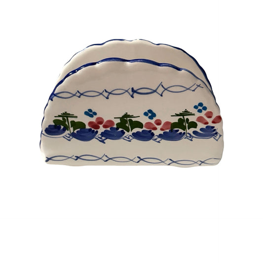 Vintage Monique Spain Hand Painted Ceramic Napkin Holder Spanish Pottery Floral