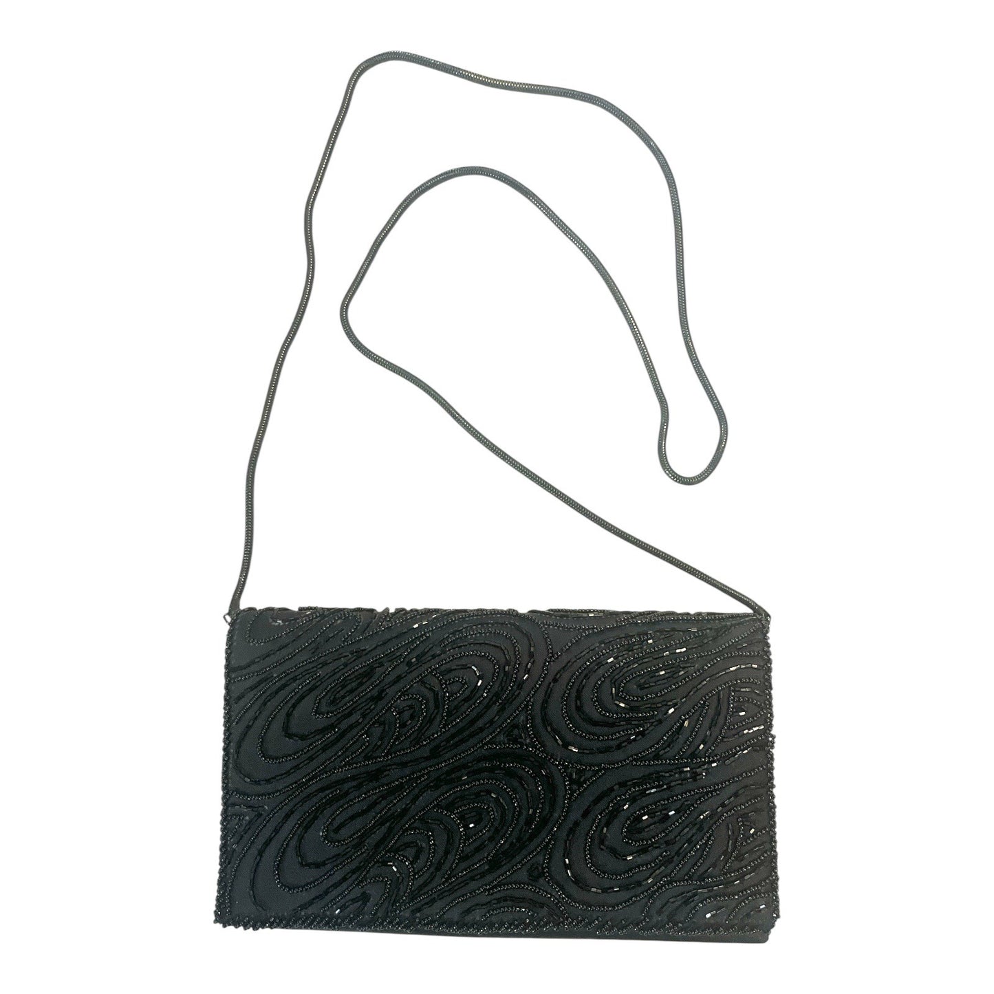 Vintage André Cellini Beaded Evening Bag – Black Clutch Shoulder Purse – 1980s