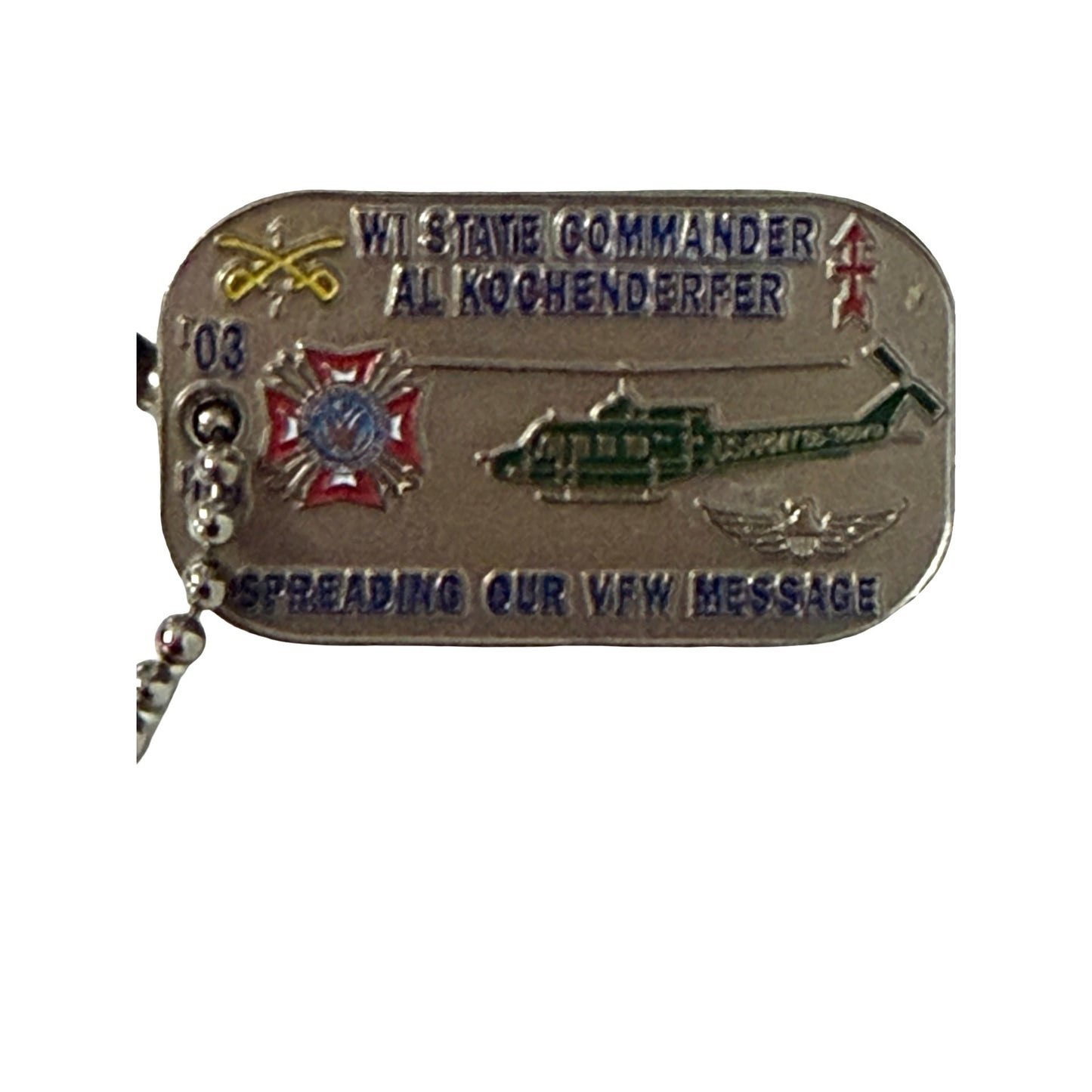 2003 VFW Wisconsin State Commander Al Kochenderfer Pin Military Veteran Helicopter Pinback