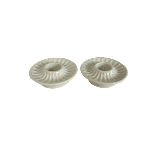 Vintage PLA Denmark White Ceramic Chamberstick Candle Holders Pair Scandinavian