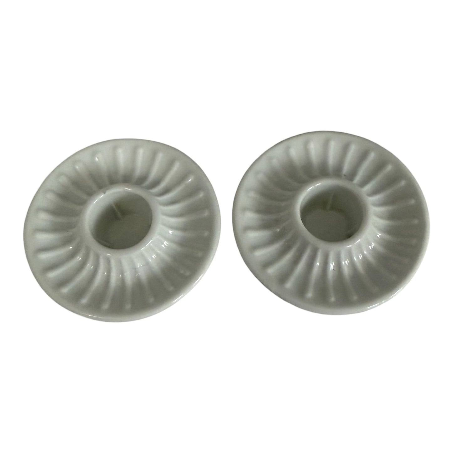 Vintage PLA Denmark White Ceramic Chamberstick Candle Holders Pair Scandinavian
