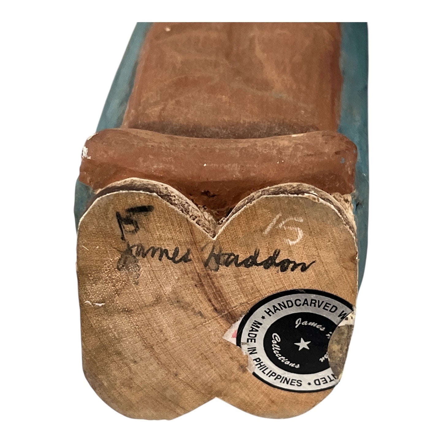 Vintage Hand Carved Wooden Cat Golf Caddy Folk Art Sculpture Signed Philippines