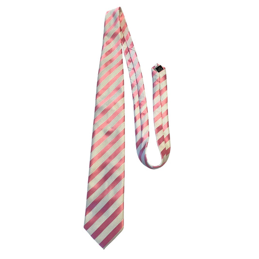 Y2K Smith & Rutherford London Pink White Stripe Silk Tie Preppy Wedding Necktie