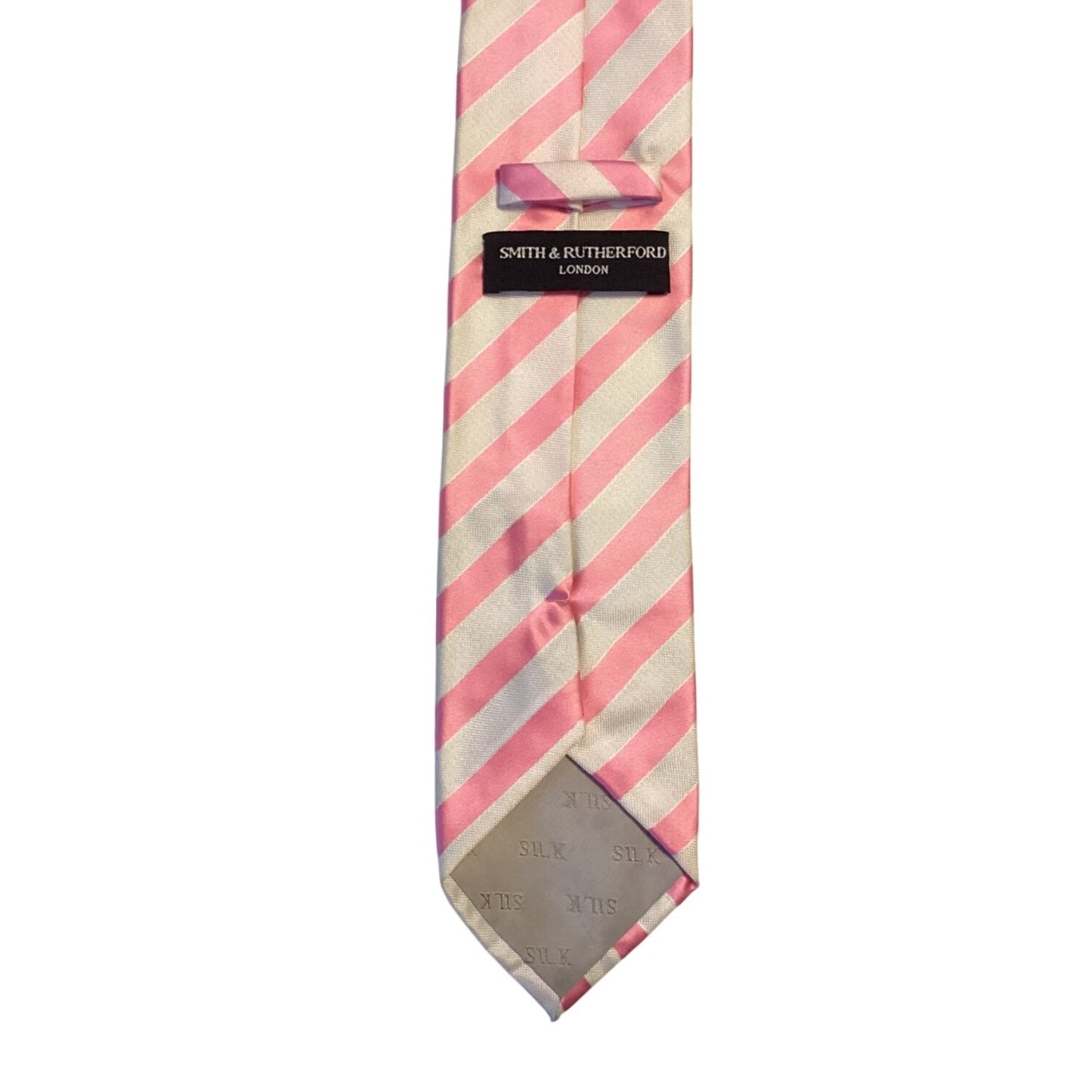 Y2K Smith & Rutherford London Pink White Stripe Silk Tie Preppy Wedding Necktie