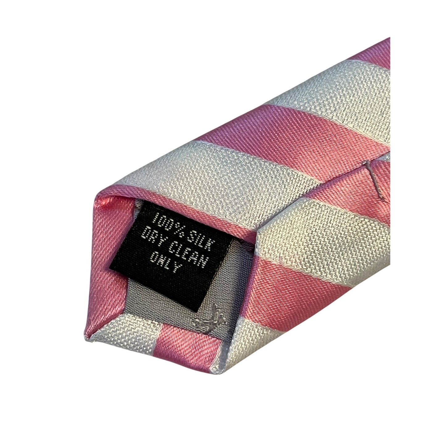 Y2K Smith & Rutherford London Pink White Stripe Silk Tie Preppy Wedding Necktie