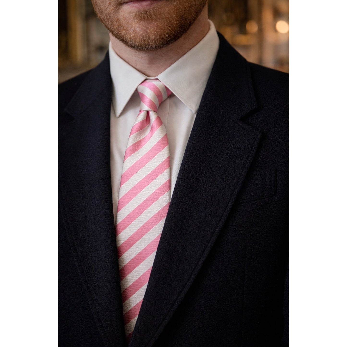Y2K Smith & Rutherford London Pink White Stripe Silk Tie Preppy Wedding Necktie