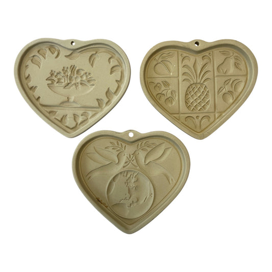 Set of 3 Pampered Chef Family Heritage Heart Stoneware Molds – 1999, 2001, 2002