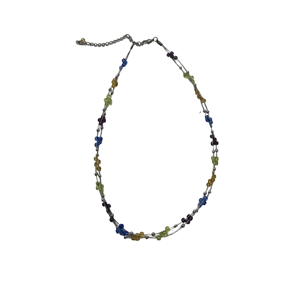 Lia Sophia Multicolor Beaded Multi Strand Necklace 14 Inch Silver Tone