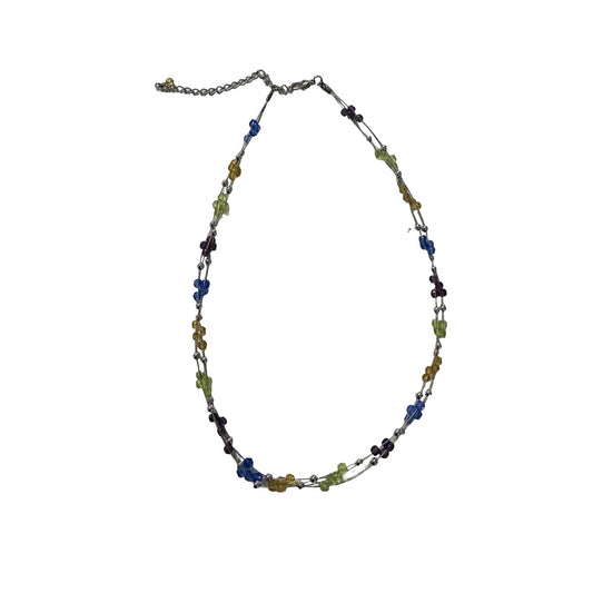 Lia Sophia Multicolor Beaded Multi Strand Necklace 14 Inch Silver Tone