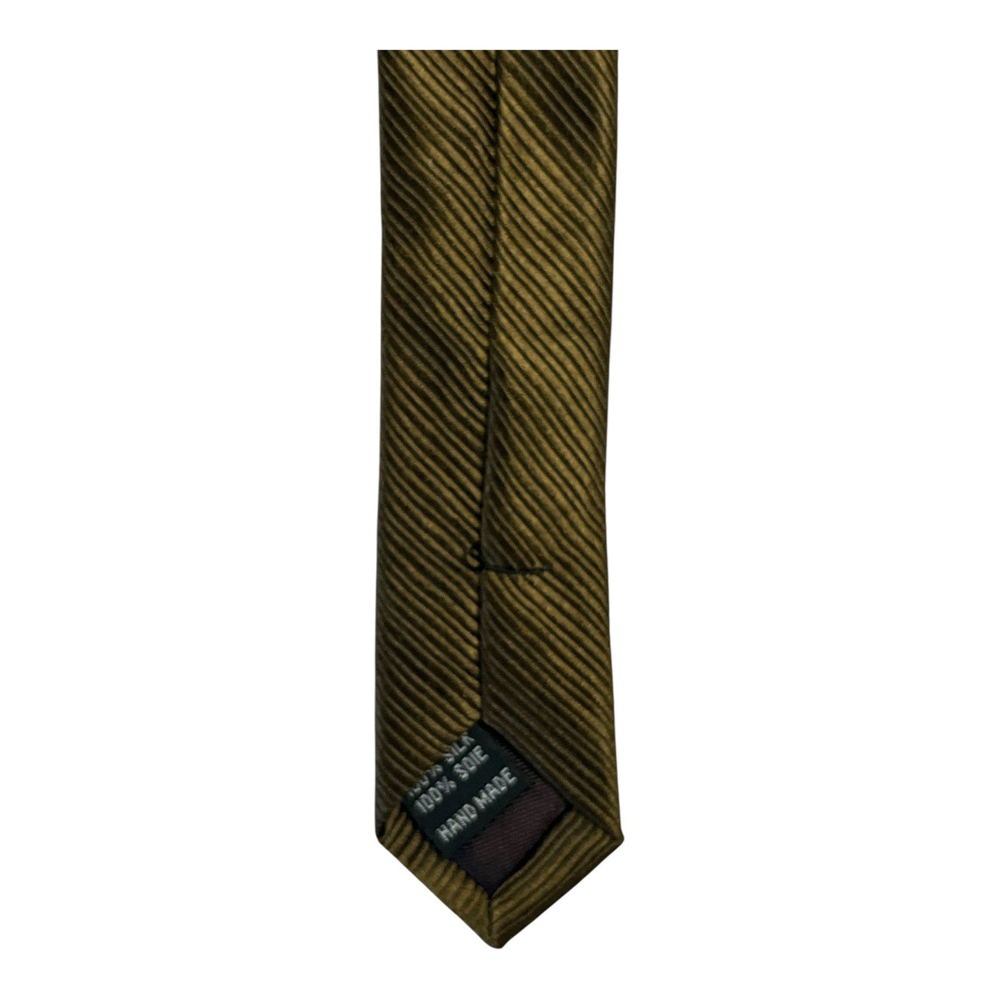 Tattersall London Handmade Silk Tie – Brown Olive Diagonal Stripe – 57" x 3"