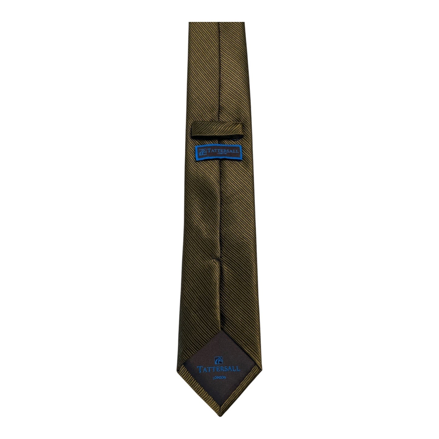 Tattersall London Handmade Silk Tie – Brown Olive Diagonal Stripe – 57" x 3"