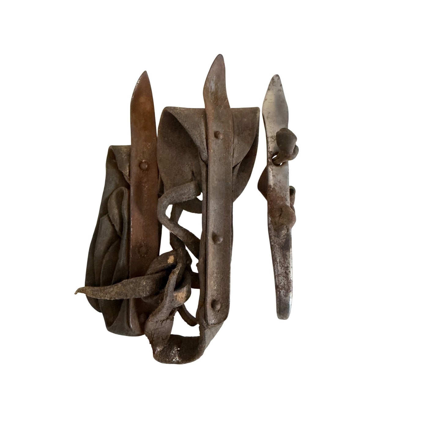 Antique Hand Forged Iron Leather Strap Clasp Hardware Lot of 3 Primitive Farm Blacksmith Made