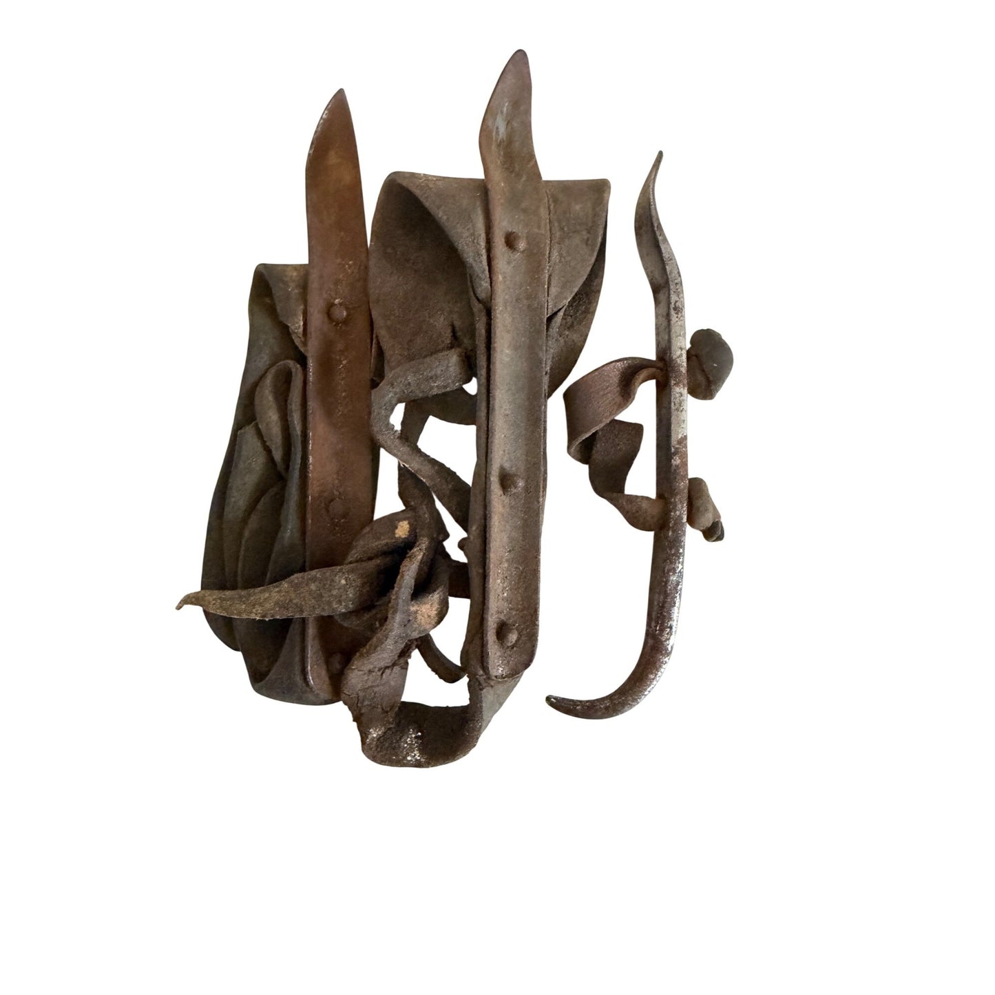 Antique Hand Forged Iron Leather Strap Clasp Hardware Lot of 3 Primitive Farm Blacksmith Made