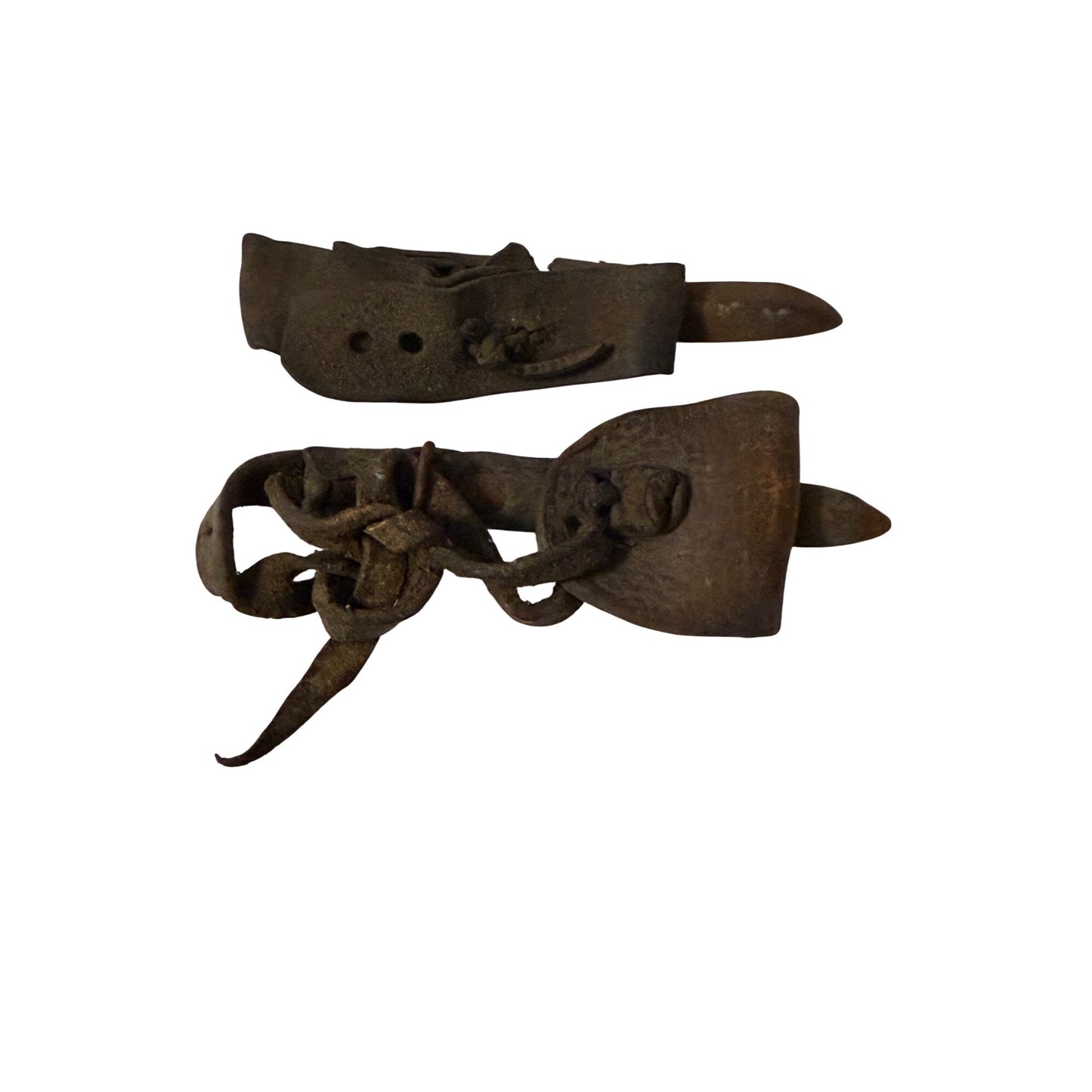 Antique Hand Forged Iron Leather Strap Clasp Hardware Lot of 3 Primitive Farm Blacksmith Made