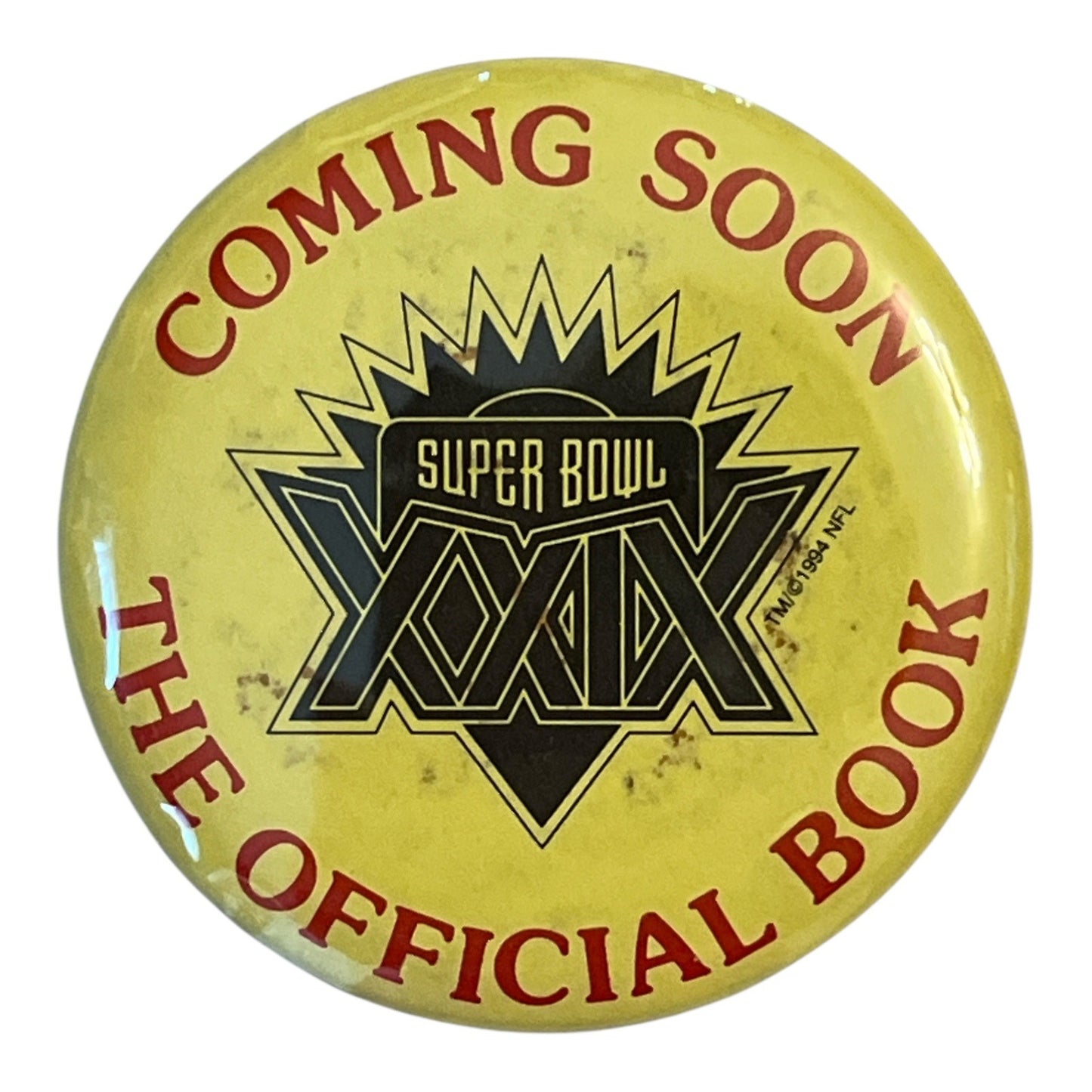Vintage Super Bowl XXIX Promo Pinback Button – “Coming Soon: The Official Book” – 1994 NFL Licensed – 3 Inch