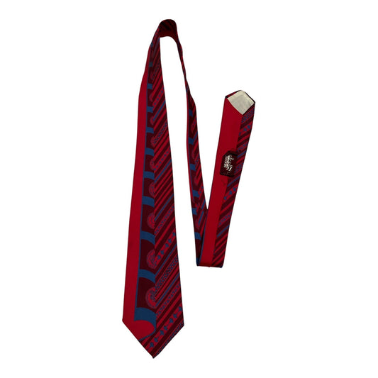 Vtg Tina Leser for Barclays Men’s Red Silk Necktie – Abstract Striped and Paisley
