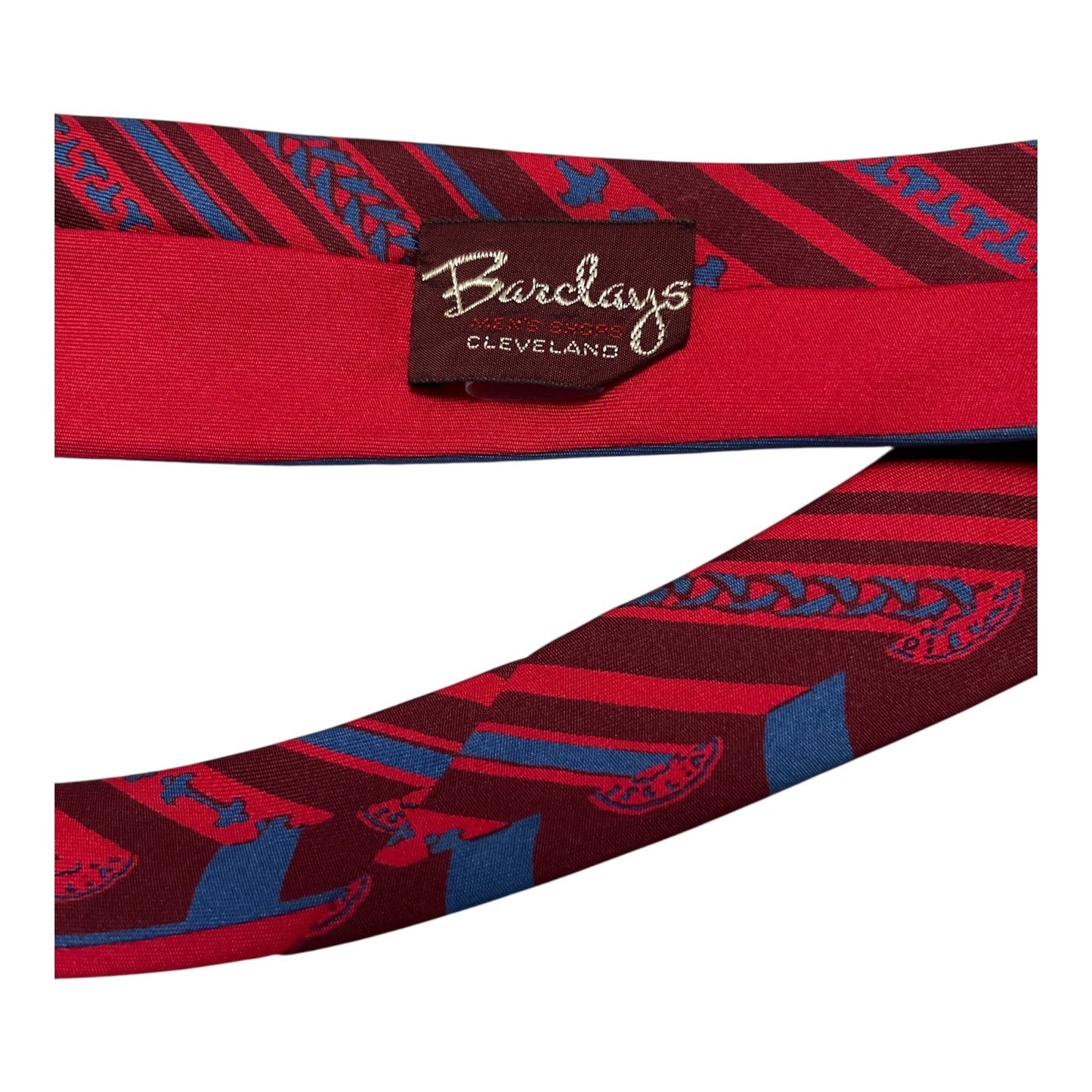 Vtg Tina Leser for Barclays Men’s Red Silk Necktie – Abstract Striped and Paisley