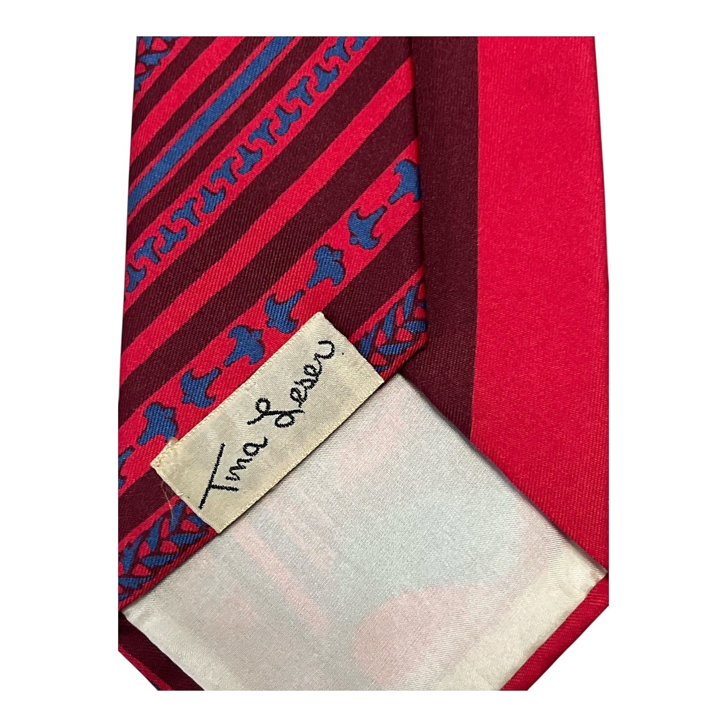 Vtg Tina Leser for Barclays Men’s Red Silk Necktie – Abstract Striped and Paisley
