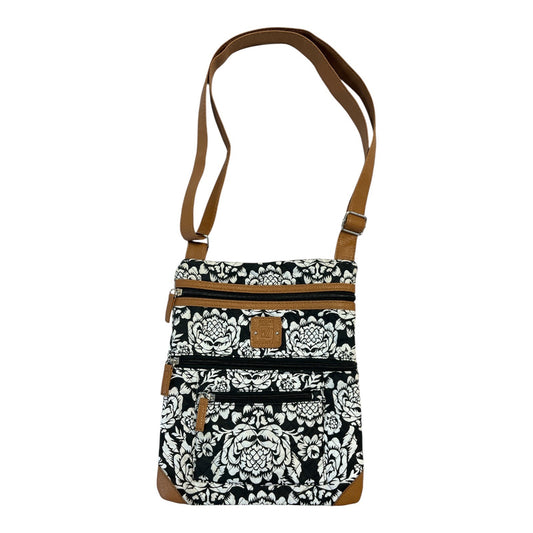 Stone Mountain USA Quilted Cotton Crossbody Bag – Black & White Floral – 11" x 9"
