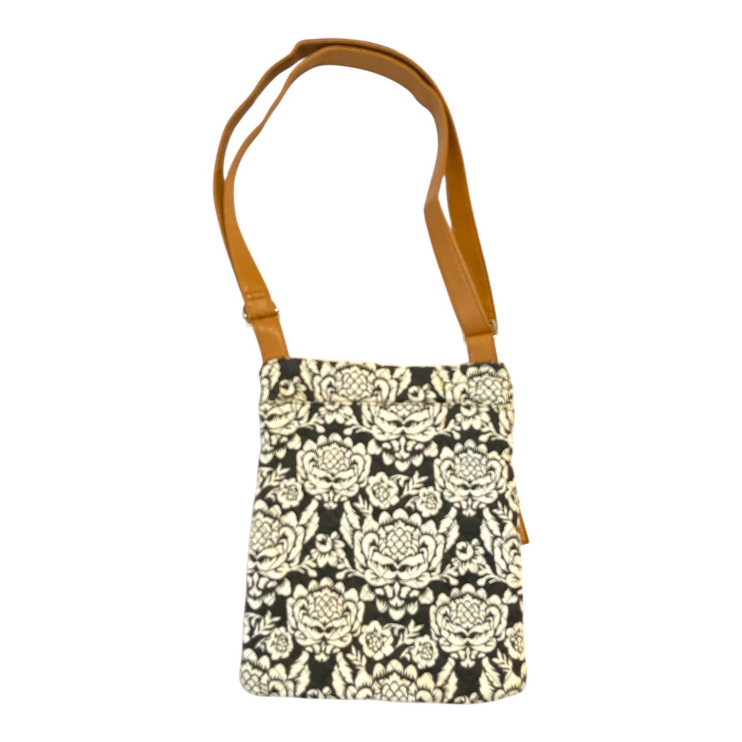 Stone Mountain USA Quilted Cotton Crossbody Bag – Black & White Floral – 11" x 9"