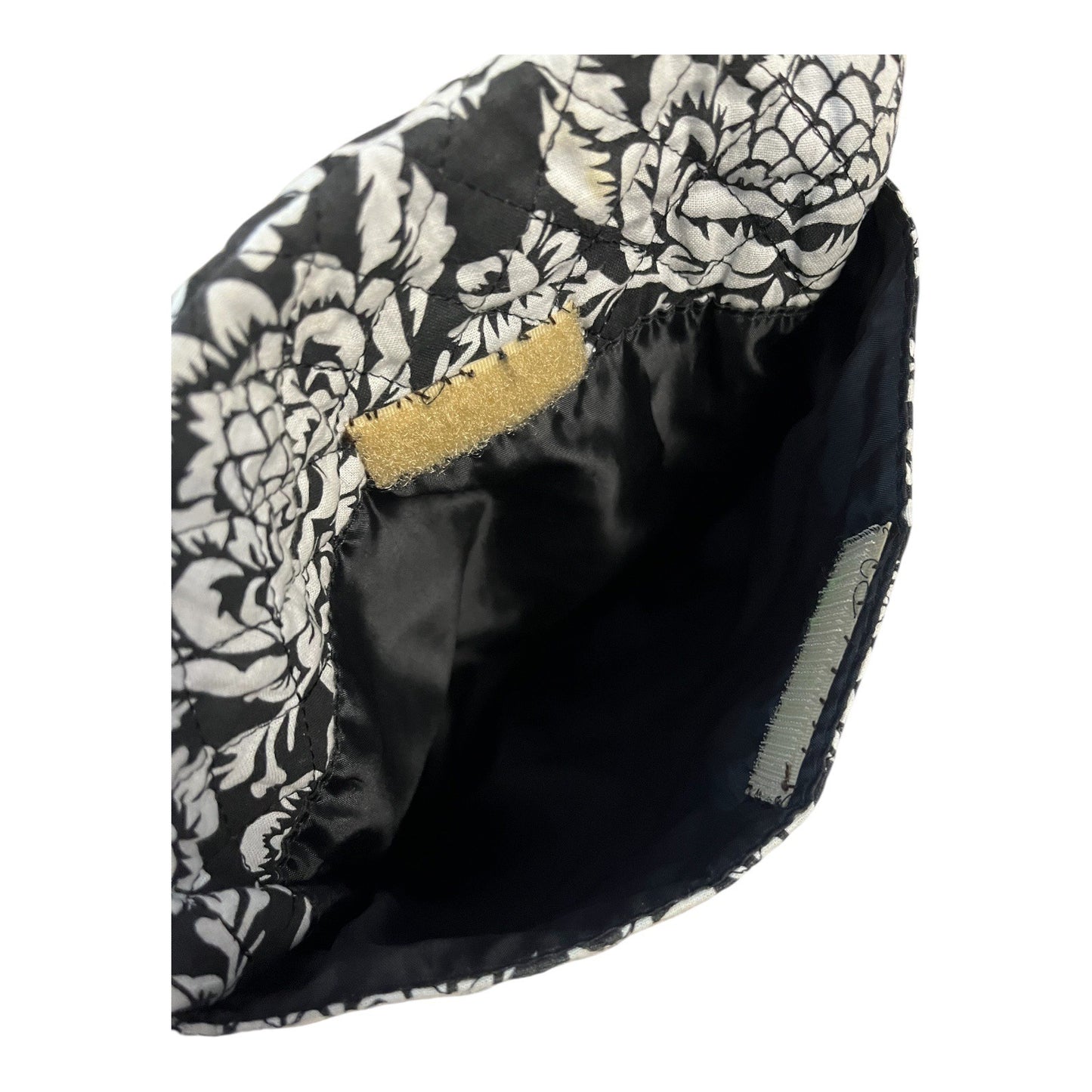 Stone Mountain USA Quilted Cotton Crossbody Bag – Black & White Floral – 11" x 9"