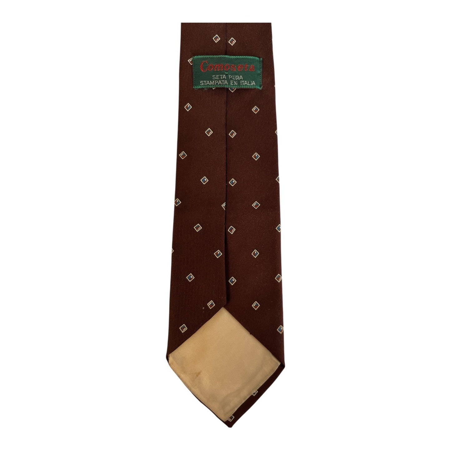 Vintage Comoseta Italian Tie Brown Geometric Print Made in Italy