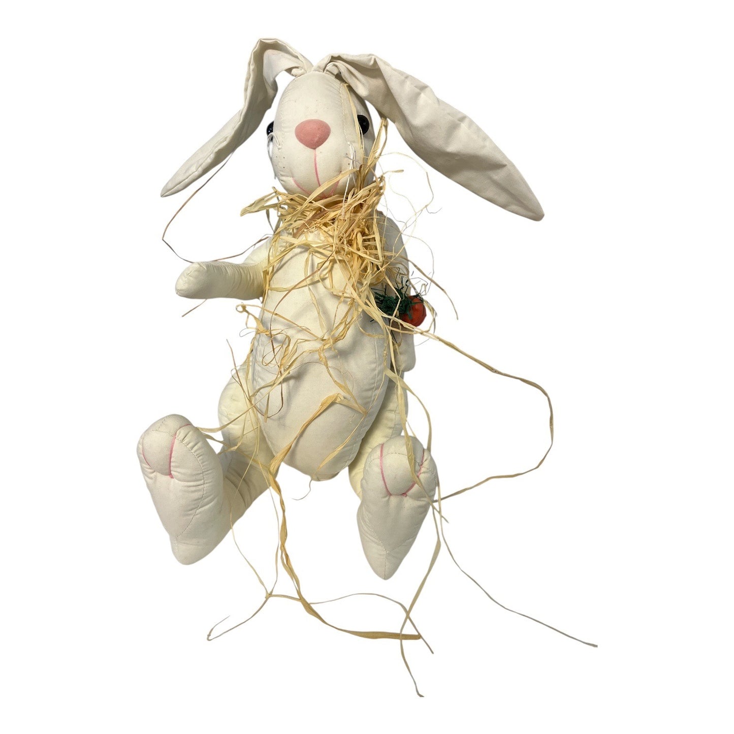 Vintage Ahco Weighted Bunny Plush 1996 Easter Rabbit Straw Collar Carrot Toy