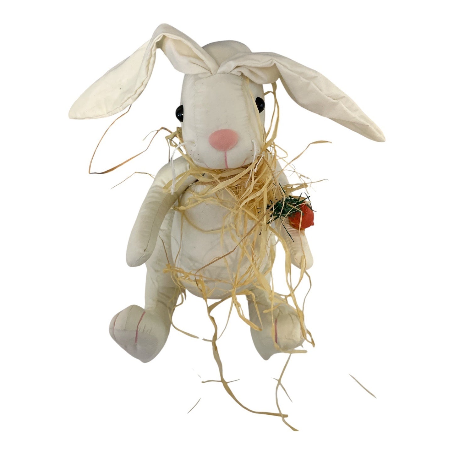 Vintage Ahco Weighted Bunny Plush 1996 Easter Rabbit Straw Collar Carrot Toy