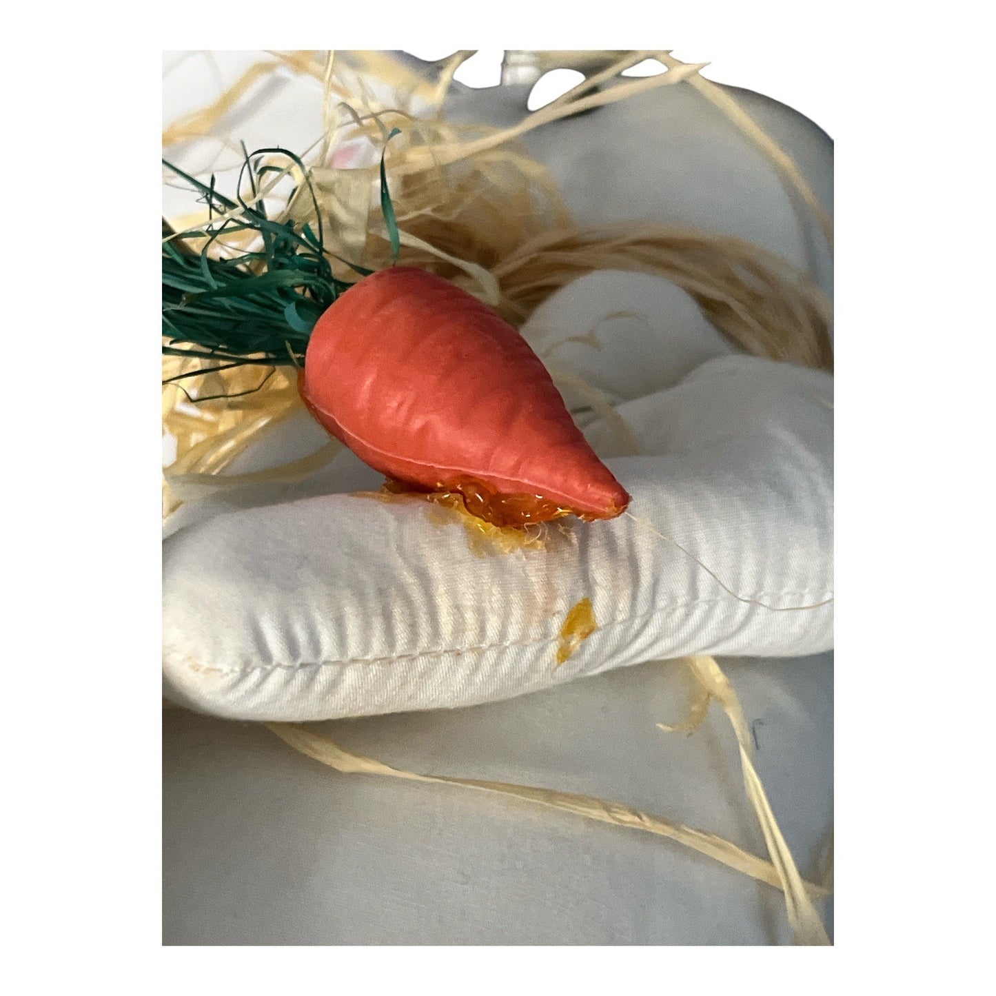 Vintage Ahco Weighted Bunny Plush 1996 Easter Rabbit Straw Collar Carrot Toy