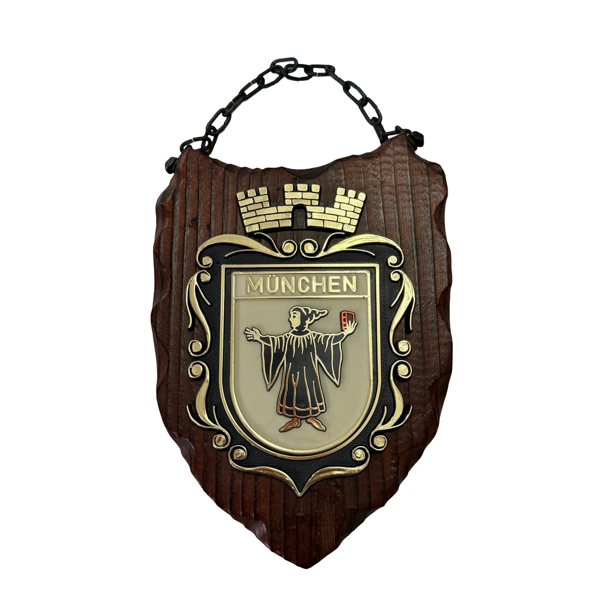 Vintage Munich München Germany Coat of Arms Wooden Wall Plaque Souvenir
