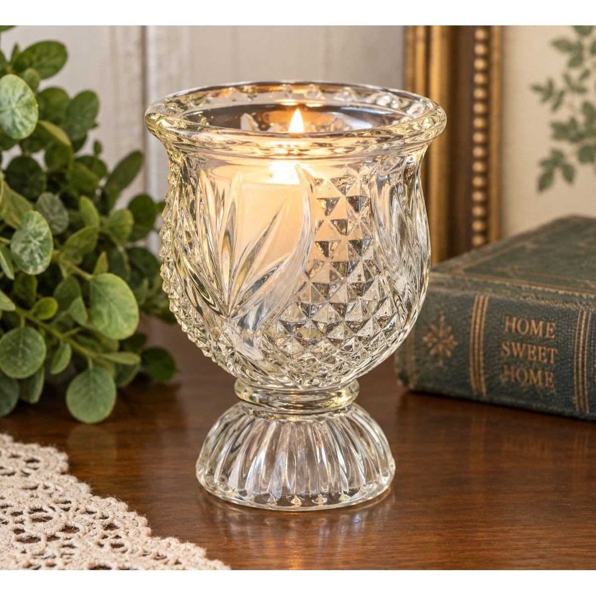 Vintage 1970s Avon Reversible Glass Candle Holder Pineapple Diamond 4"