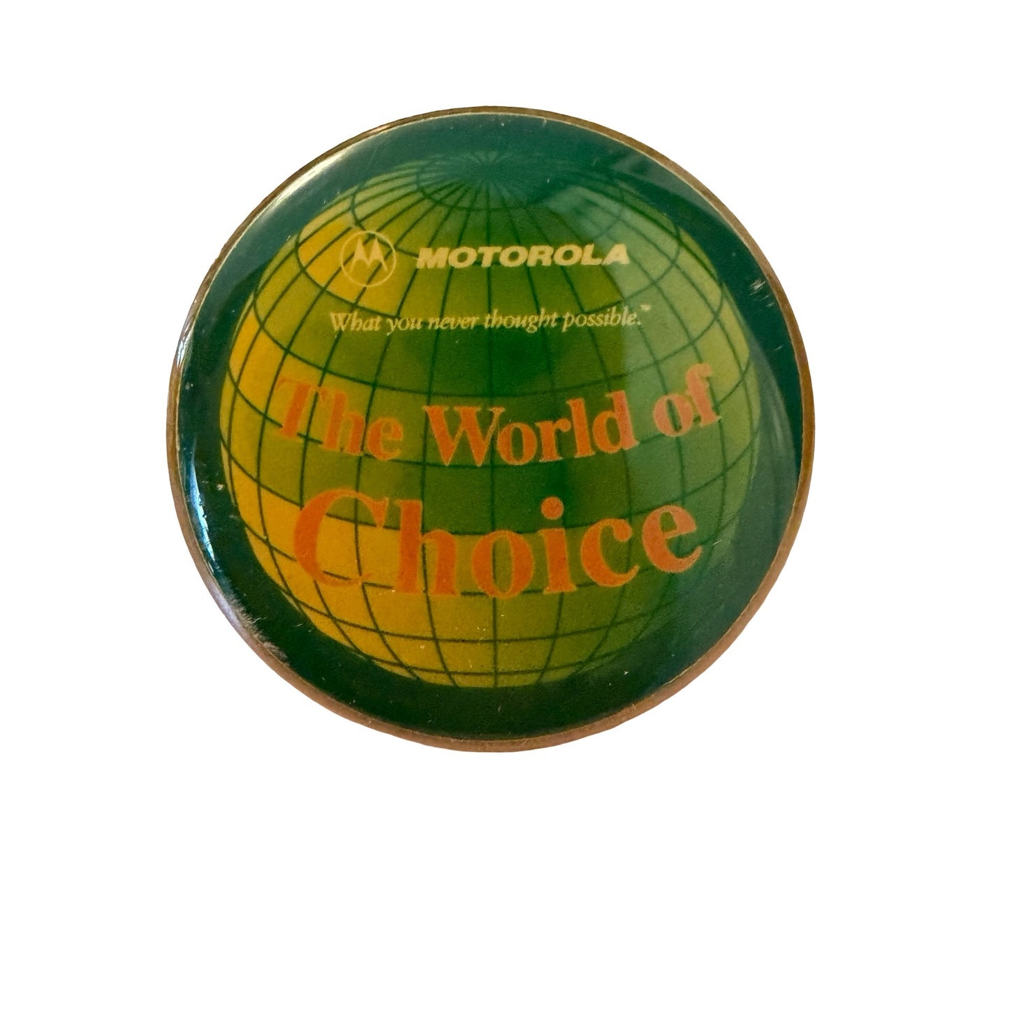 Motorola The World of Choice Advertising Lapel Pins Lot of 2 Globe Logo Employee Promo